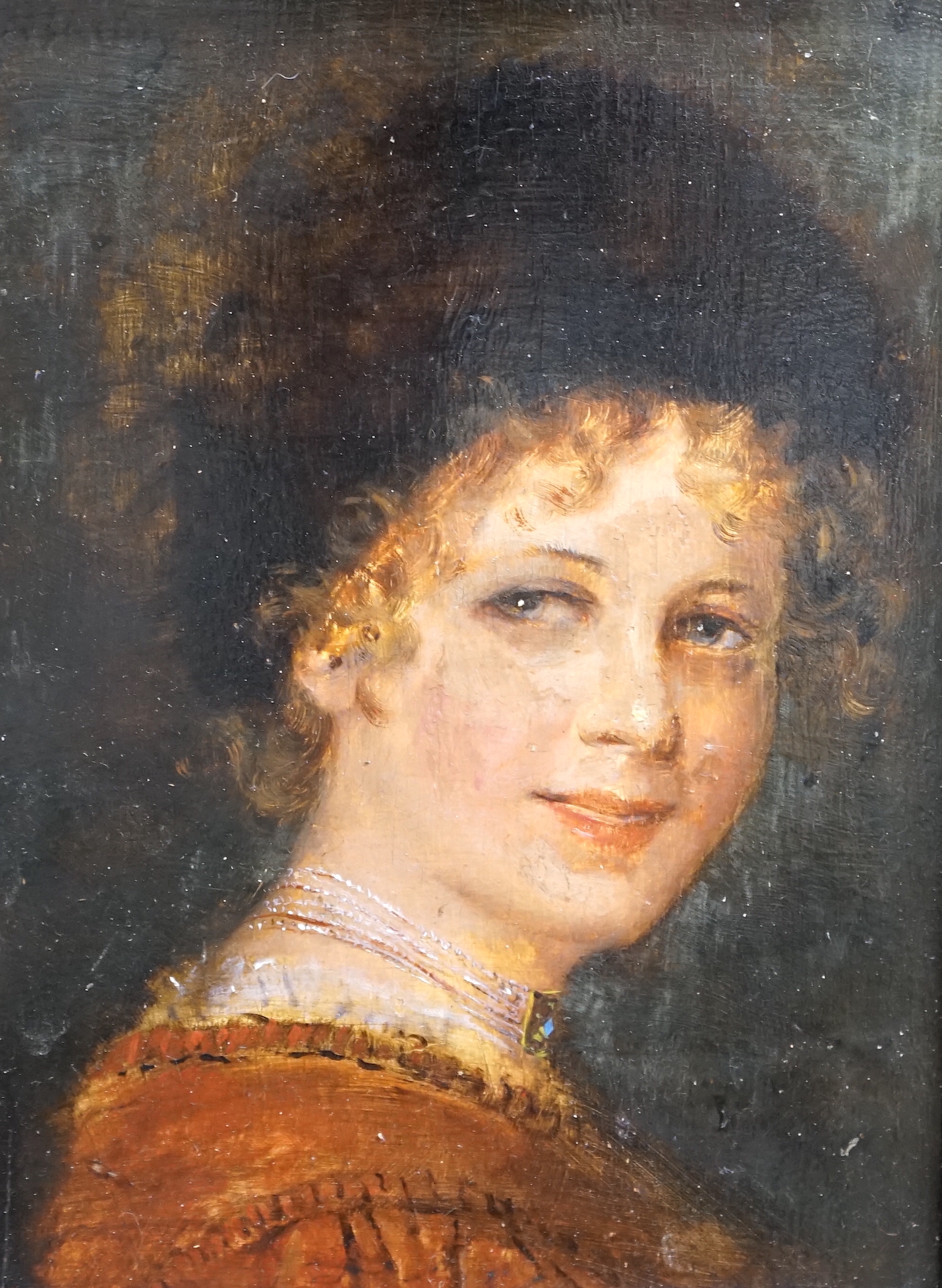 Continental School c.1900, oil on panel, Portrait of a lady, indistinctly signed top left, 20 x 15cm